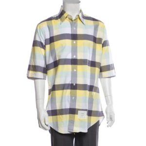 THOM BROWNE Plaid Print Three-Quarter Sleeve Shirt. mens L